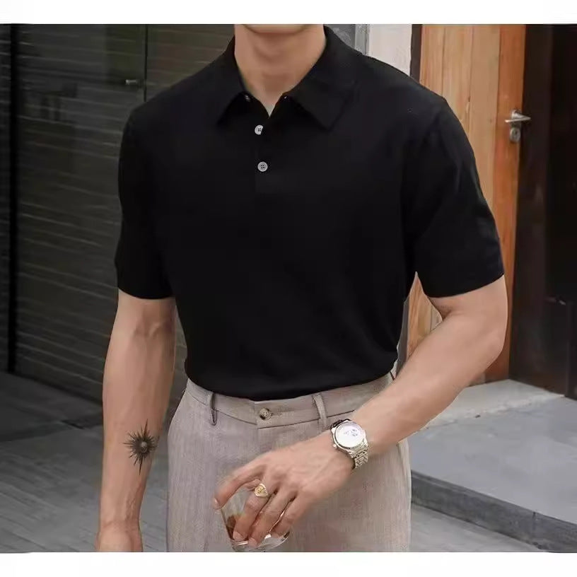 Polo Collar Polo Shirt Knitted Short Sleeve - D&A