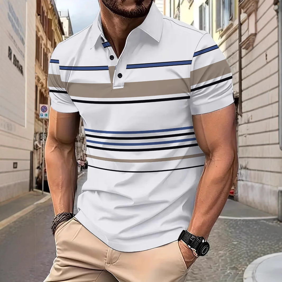 Men's Striped Short Sleeve Summer Business Casual Loose T-shirt - D&A