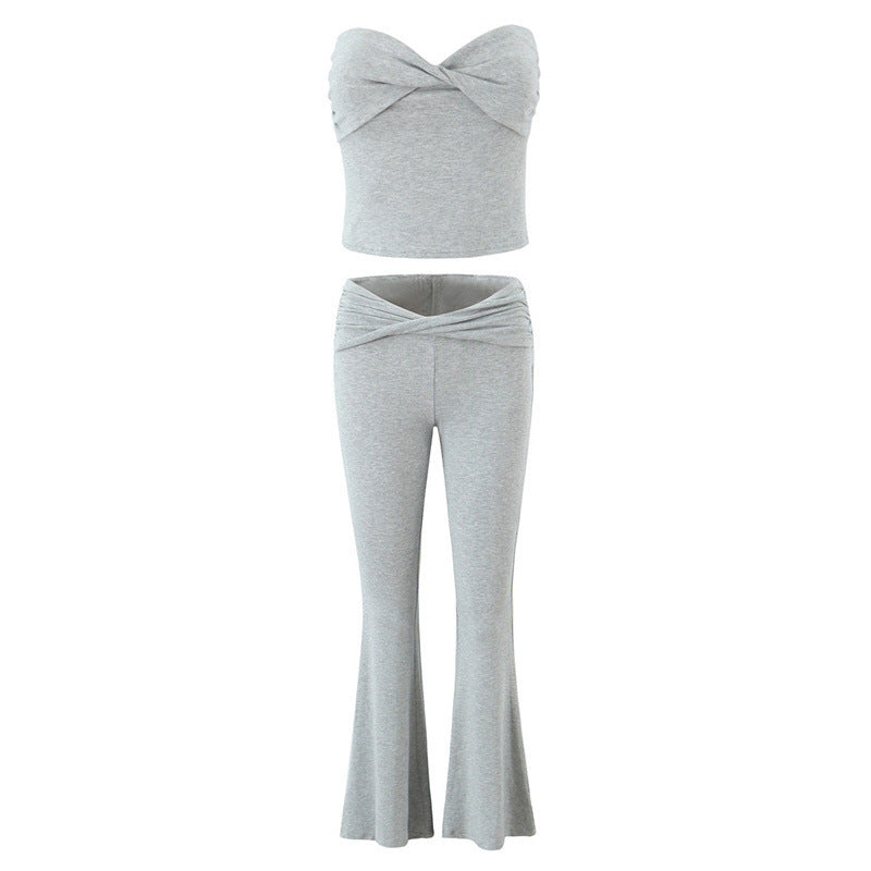 European And American Style Women's Fashion Sexy Casual Twist Tube Top Beautiful Back Tank-top Bell-bottom Pants - D&A