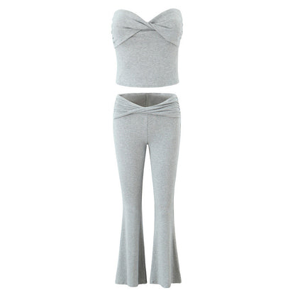 European And American Style Women's Fashion Sexy Casual Twist Tube Top Beautiful Back Tank-top Bell-bottom Pants - D&A