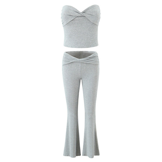 European And American Style Women's Fashion Sexy Casual Twist Tube Top Beautiful Back Tank-top Bell-bottom Pants - D&A