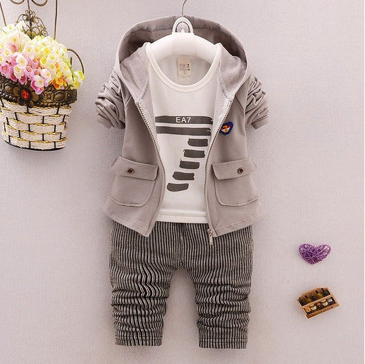 spring and autumn new boys and girls zipper striped trousers suit children's suit Brown - D&A