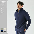 Heavy Pearl Air Layer Semi-access Control Zipped Stand Collar Sports Sweater - D&A
