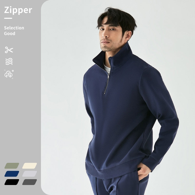 Heavy Pearl Air Layer Semi-access Control Zipped Stand Collar Sports Sweater - D&A