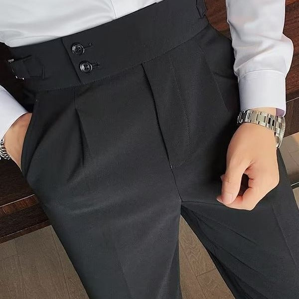 Autumn Retro High Waist Business Pure Color Straight Casual Trousers - D&A