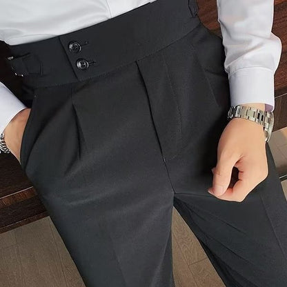 Autumn Retro High Waist Business Pure Color Straight Casual Trousers - D&A