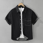 8269 Japanese-style Retro Denim Short Sleeve Shirt Black - D&A