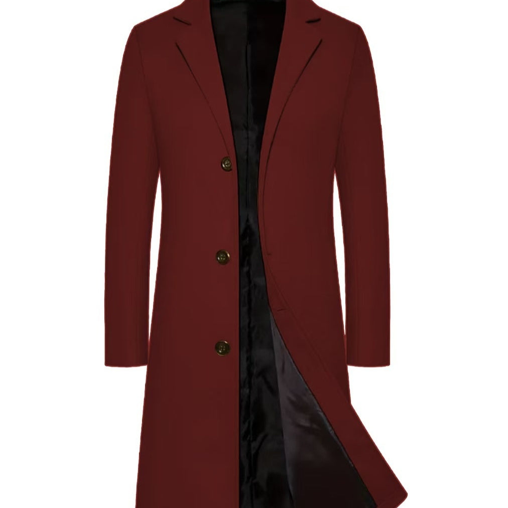 Men's Casual Extended Above The Knee Woolen Trench Coat Brown - D&A