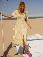Women's Clothing French Style Temperament Printed Waist-controlled V-neck Casual Dress - D&A