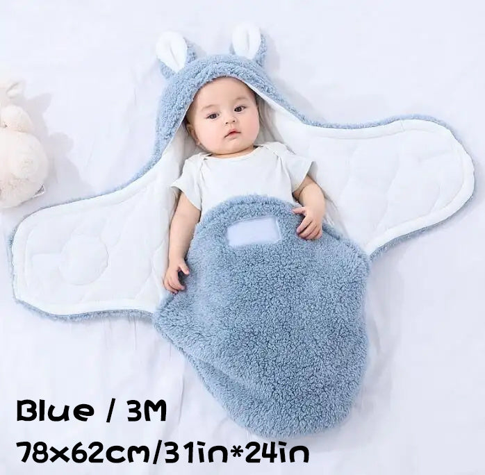 Super Soft Baby Sleeping Bag Fluffy Fleece Newborn Blanket Swaddle Blankets, Unisex Baby Wrap For Newborn Baby Boys Girls With Head-Protecting & Head-Supporting Function, Wearable Swaddle Sleep Sack Blue 3M - D&A