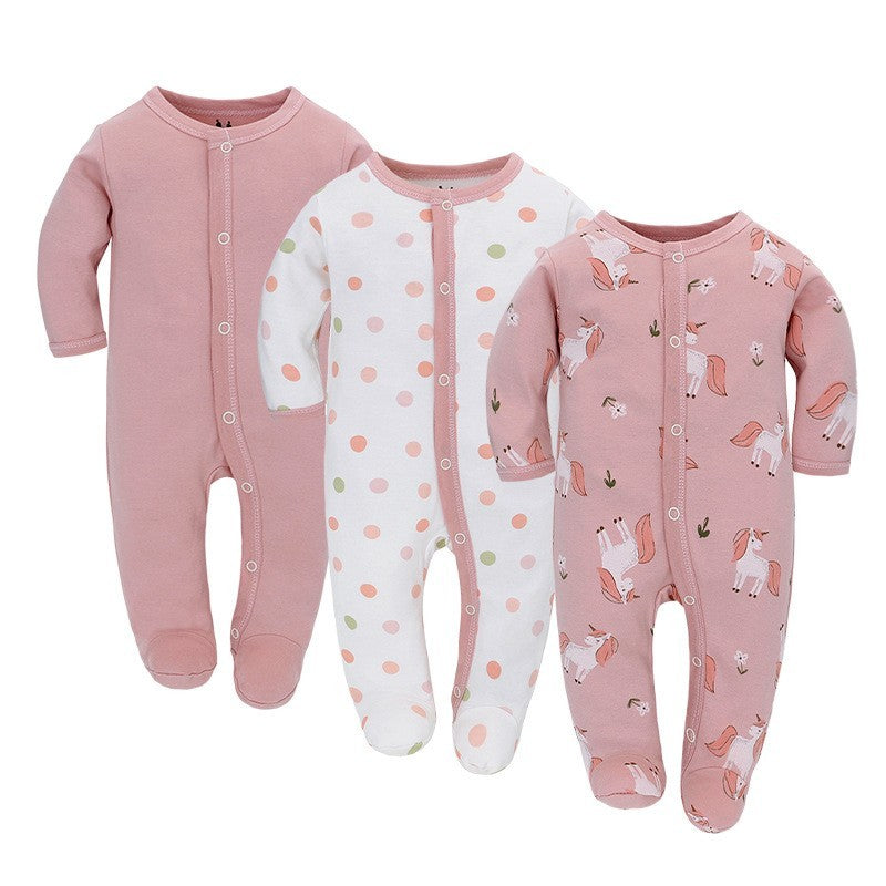 Baby Jumpsuit Long Sleeve Romper Pink Little Pony Dots - D&A