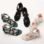 Chunky Heel Rhinestone Rome Classy High Heels - D&A