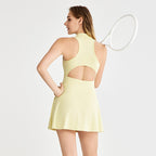 Tennis Dress Sleeveless Women's Chest Pad Fake Two-piece Anti-exposure Tender Yellow - D&A