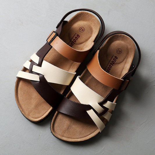 Men's Simple Hollow-out Flat Cork Slippers - D&A