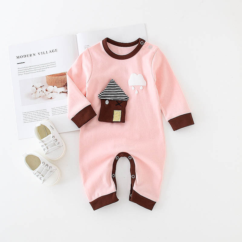 Baby one-piece romper cotton baby Pink house - D&A