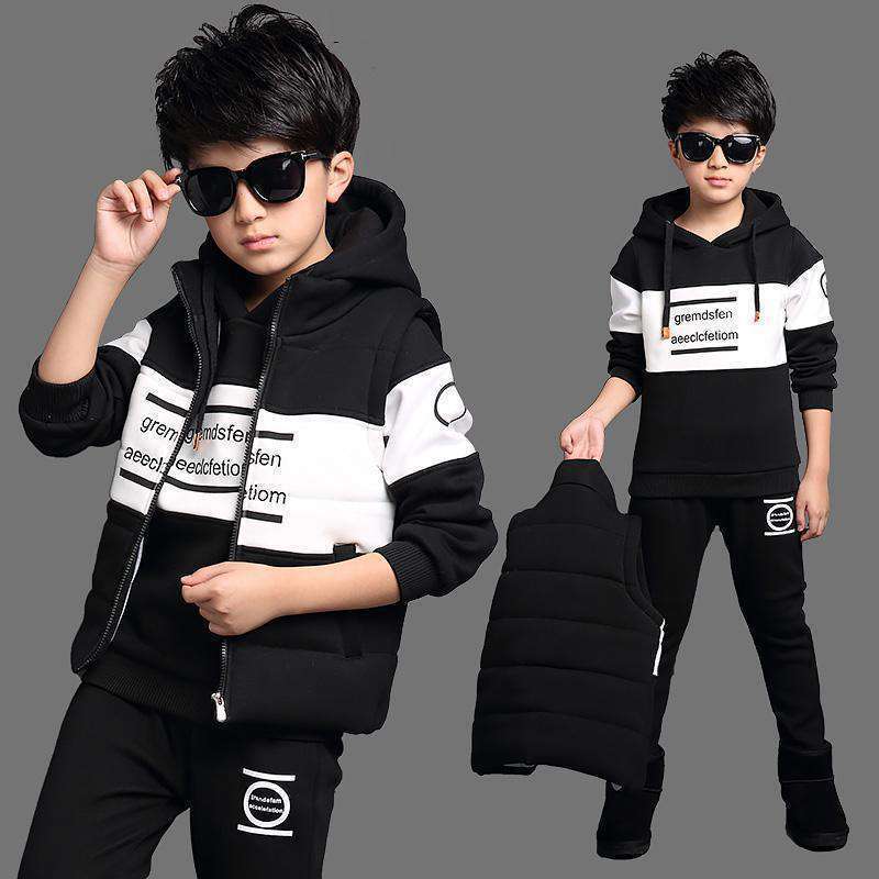 Boys Clothes Sport Suit Casual Boys Clothing 3ps Sets Black - D&A