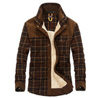 Winter Jacket Men Thicken Warm Fleece Jackets Coats Pure Cotton Plaid Jacket Military Clothes Coffee - D&A
