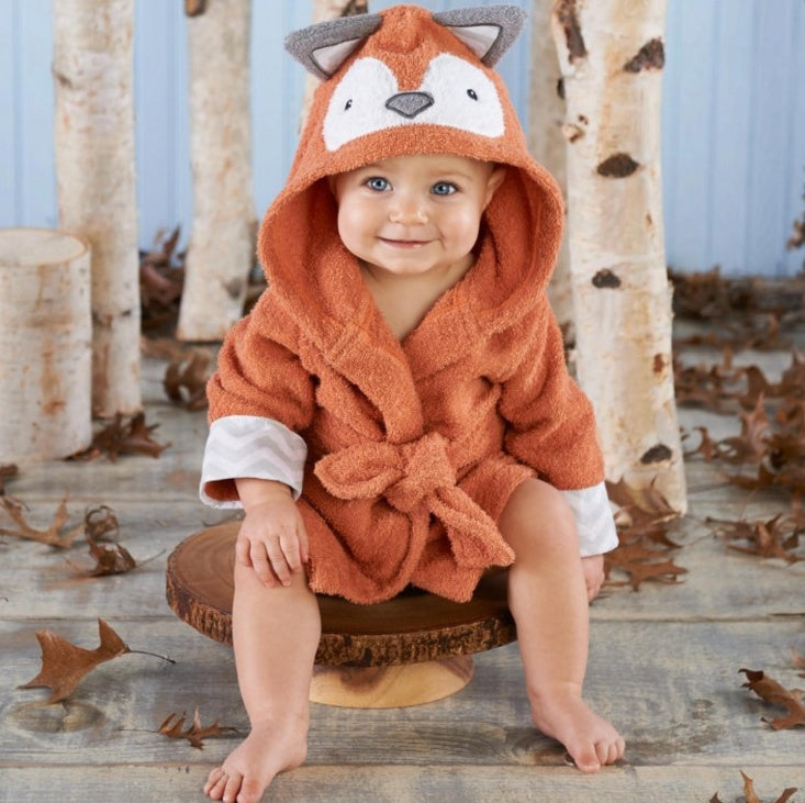 Cartoon Cute Animal Modeling Baby Bath Towels Baby Bathrobes Cotton Children's Bathrobes Baby Hooded Orange fox - D&A