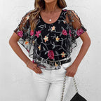 Women's Fashion Top Mesh Stitching Short Sleeve