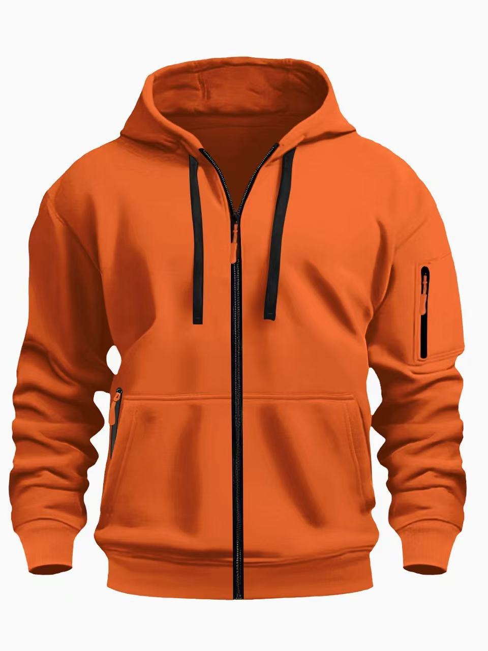 Zipper Hooded Sweatshirt Men's Sports Casual Cardigan Coat Orange - D&A