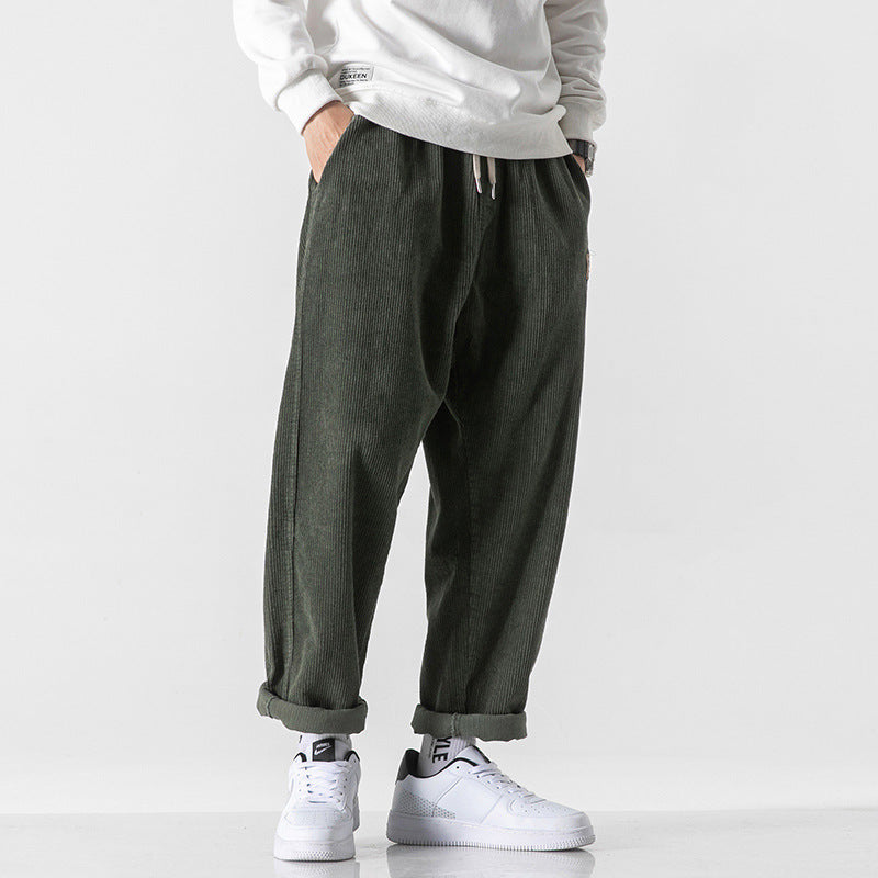 Loose Straight Sports Pants Autumn And Winter Men Army Green - D&A
