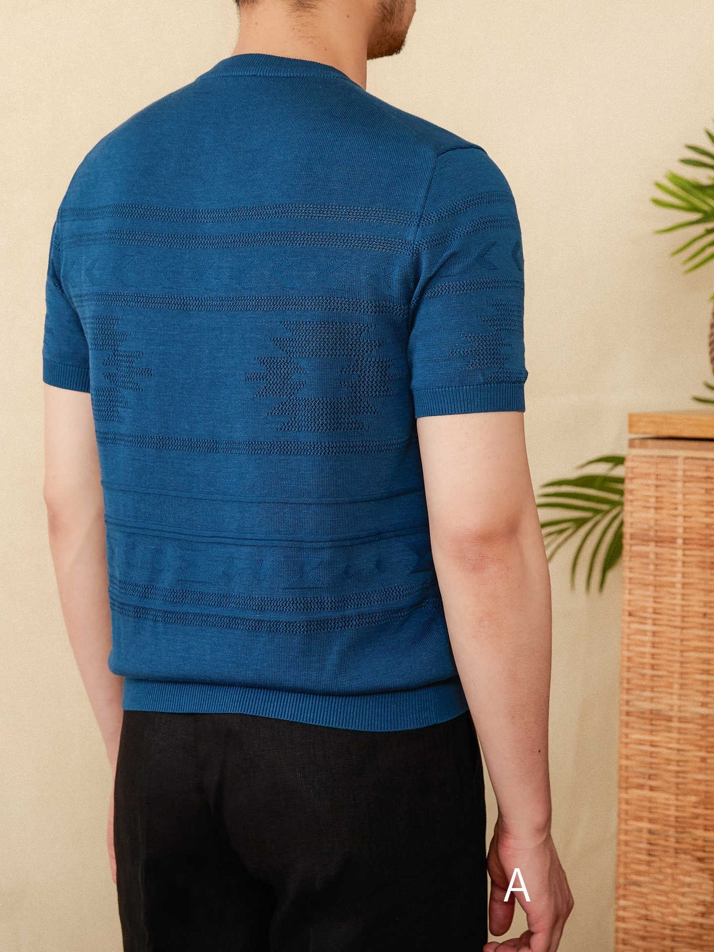 Jacquard Tencel Cotton Blended Knitted Henley Shirt Short-sleeved T-shirt - D&A
