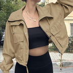 Solid Color Women's Short Jacket Zipper Trench Coat - D&A