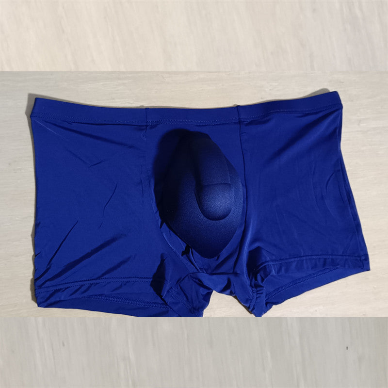 Men's Boxer Ice Silk Underwear Cup Combination U Convex Sexy Sapphire Blue - D&A