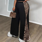 Black Loose Leopard Print Fashionable Wide-leg Pants Plus Size Women's Pants - D&A