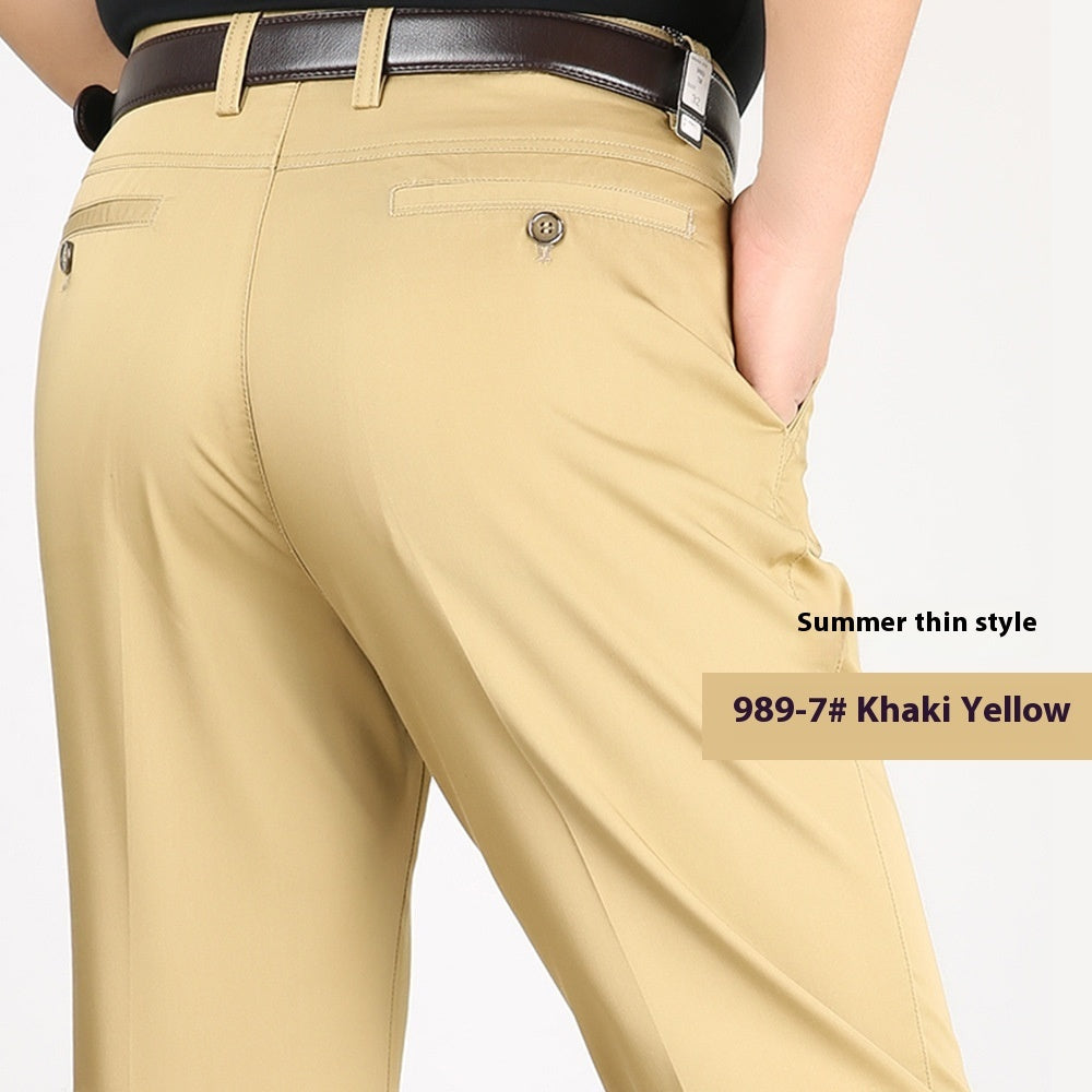 Men's Casual Elastic Cotton High Waisted Loose Pants 9897 Khaki Yellow - D&A