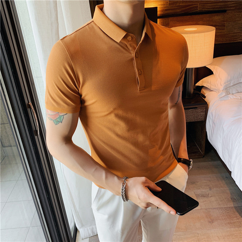 Solid Color Polo Shirt Youth Business Casual Lapels Short Sleeve - D&A