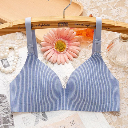 Non-wired Bra One-piece Seamless Gather Small Bra Blue - D&A