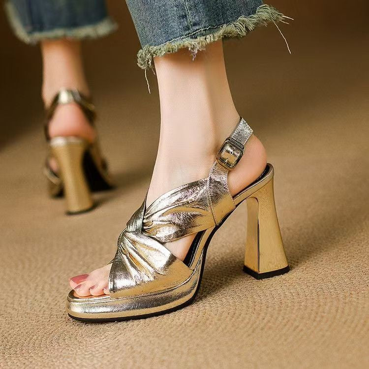 Special Interest Light Luxury Handmade Women's Shoes Retro Sandals Gold - D&A