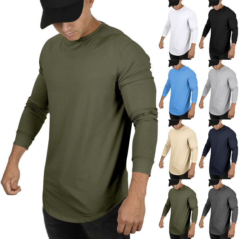 Men's Long-sleeved Casual Round Neck Solid Color Top Bottoming T-shirt - D&A