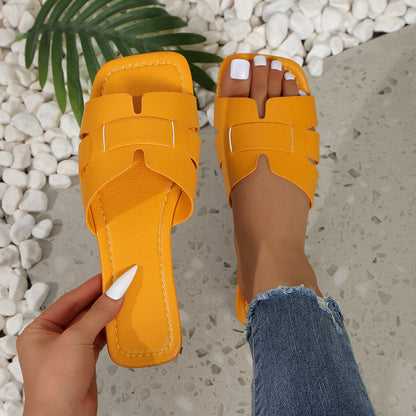 Solid Color Lightweight Flat Slippers Women's Outdoor Beach Sandals - D&A