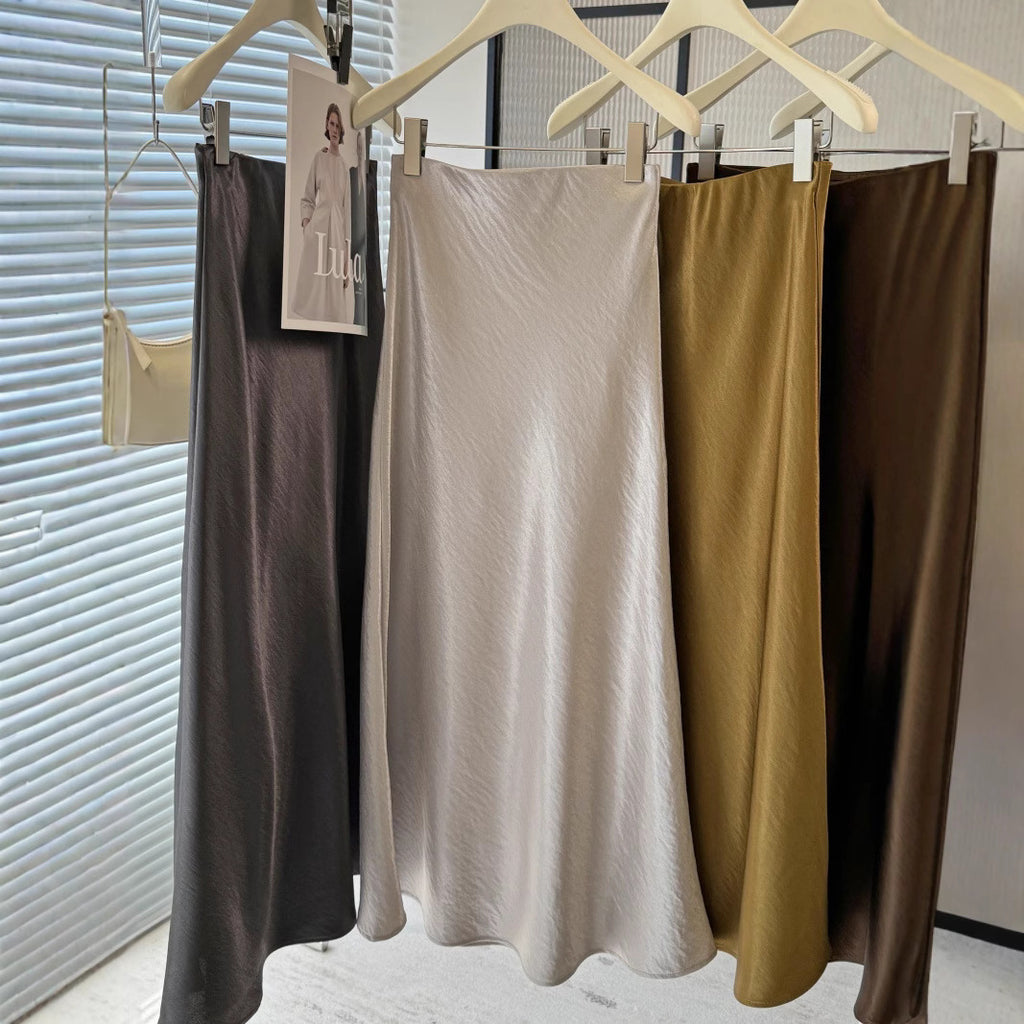 Simple Graceful Draping Acetate Satin Fishtail Skirt For Women - D&A