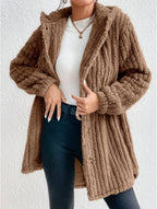 Button Front Hooded Teddy Coat - D&A