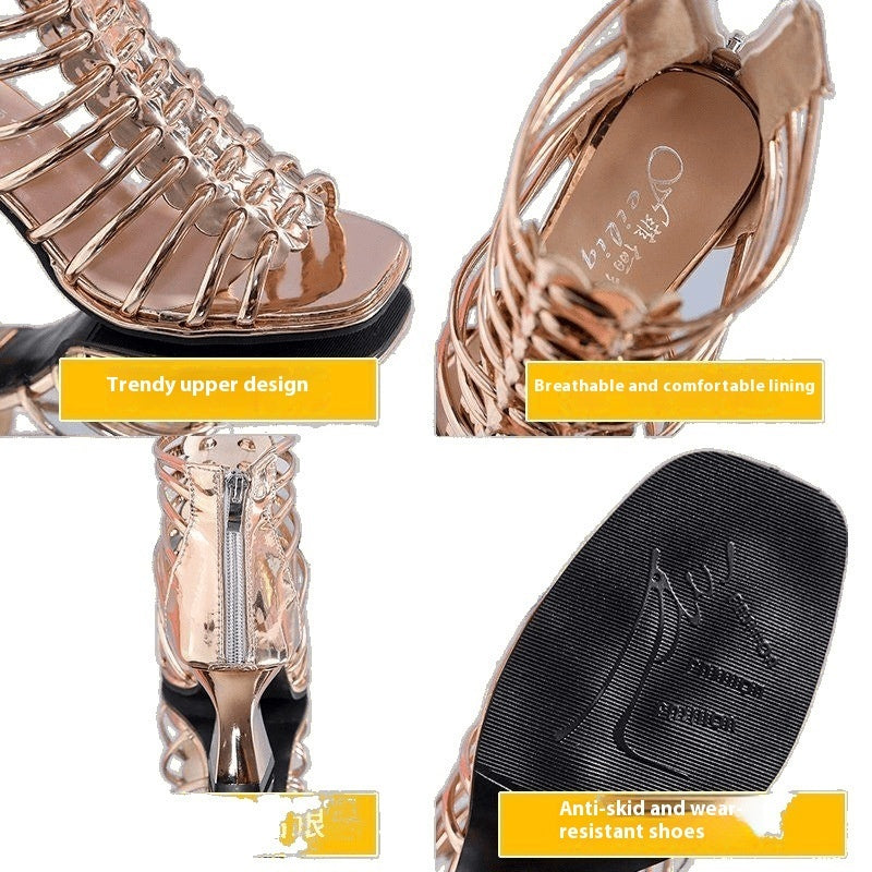 Horseshoe Heel Roman Sandals High-top Peep Toe Shoes - D&A