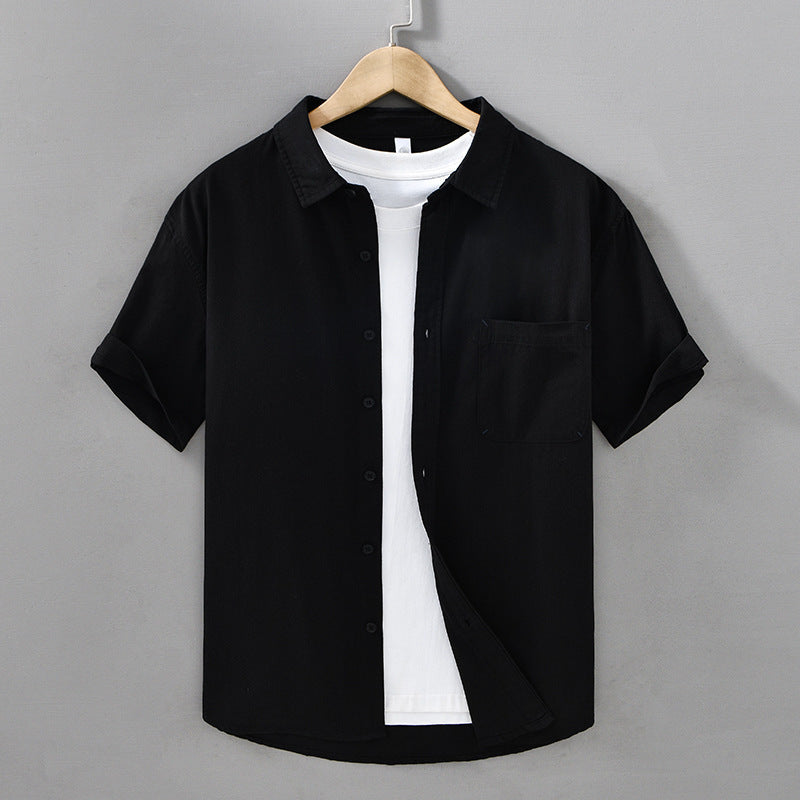 Summer Men's Casual Short-sleeved Cotton Shirt Black - D&A