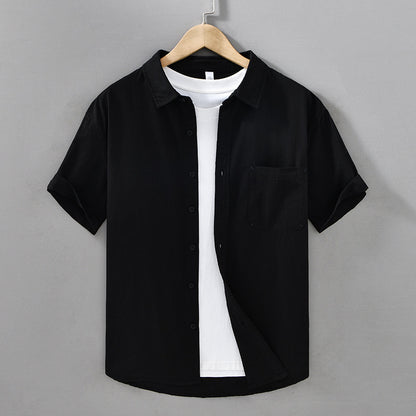 Summer Men's Casual Short-sleeved Cotton Shirt Black - D&A