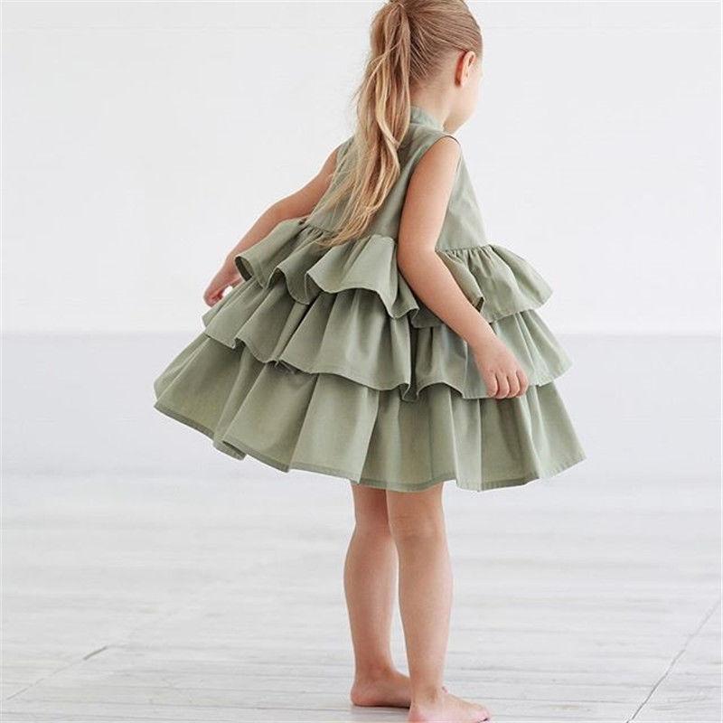 Fashion Simple Solid Color Sleeveless Small And Medium Girl Dress - D&A