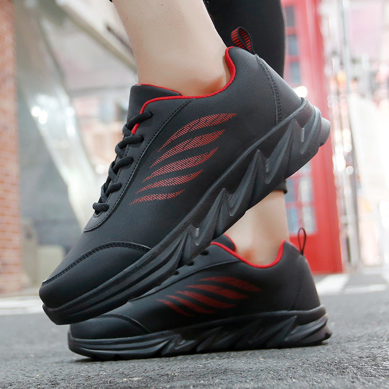 Men's Soft Bottom Light Casual Shoes Teenagers Autumn And Winter Leather Running Shoes Black And Red - D&A