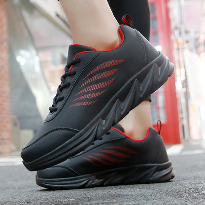 Men's Soft Bottom Light Casual Shoes Teenagers Autumn And Winter Leather Running Shoes Black And Red - D&A
