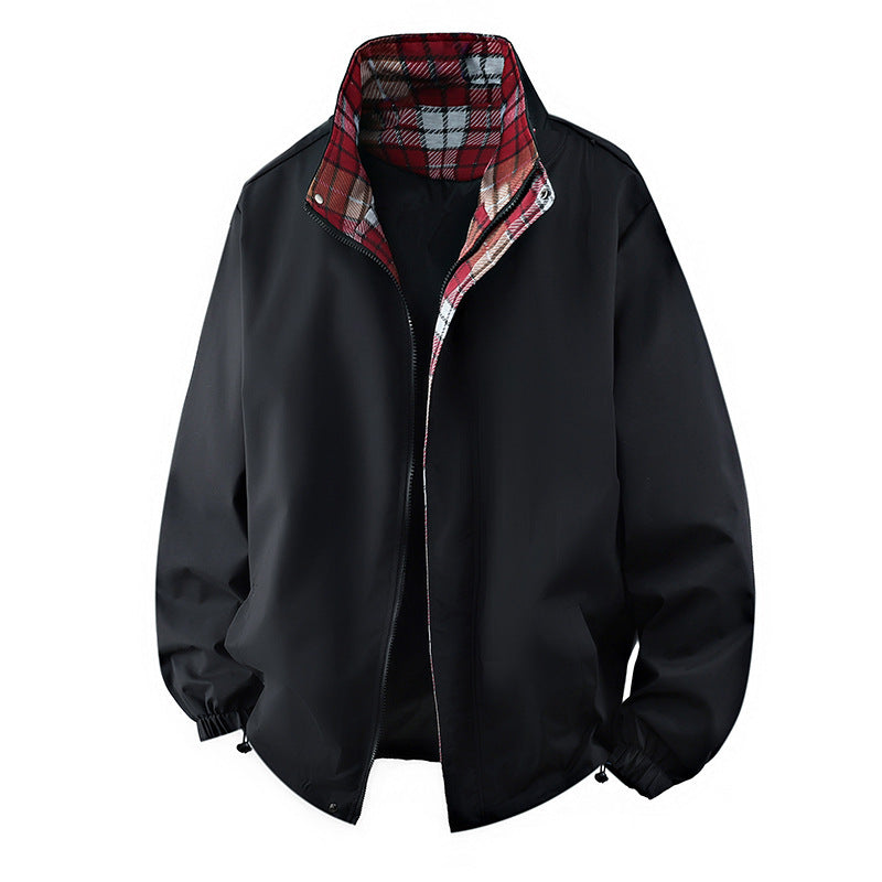Men's Coat Workwear Stand Collar Jacket Pu Short Top Black - D&A