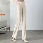 High Waist Drooping Slimming And Straight Ice Silk Women's Casual Suit Pants Beige - D&A
