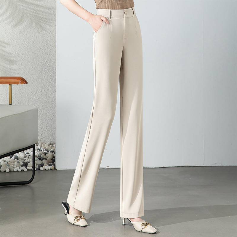 High Waist Drooping Slimming And Straight Ice Silk Women's Casual Suit Pants Beige - D&A