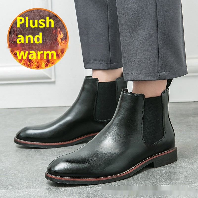 Autumn And Winter Fleece-lined Men's Plus Size Fashion Short Boots 802181 Black Plus Velvet - D&A