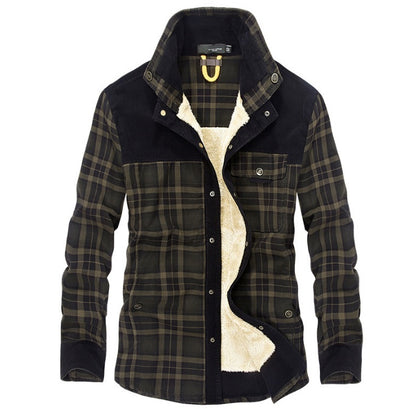 Winter Jacket Men Thicken Warm Fleece Jackets Coats Pure Cotton Plaid Jacket Military Clothes Deep Army - D&A