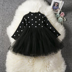 Baby Girls Spring Winter Long Sleeve Tutu Lace Dresses Infantil Newborn 1st Birthday Party Clothes Christening Gown Casual Wear Black - D&A