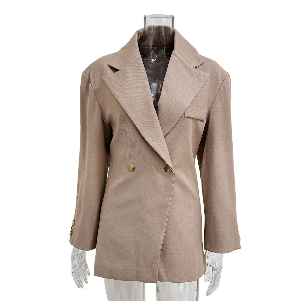 Autumn And Winter Women's Suit Advanced Static Luxury Elegant Lapel Baggy Coat Khaki - D&A